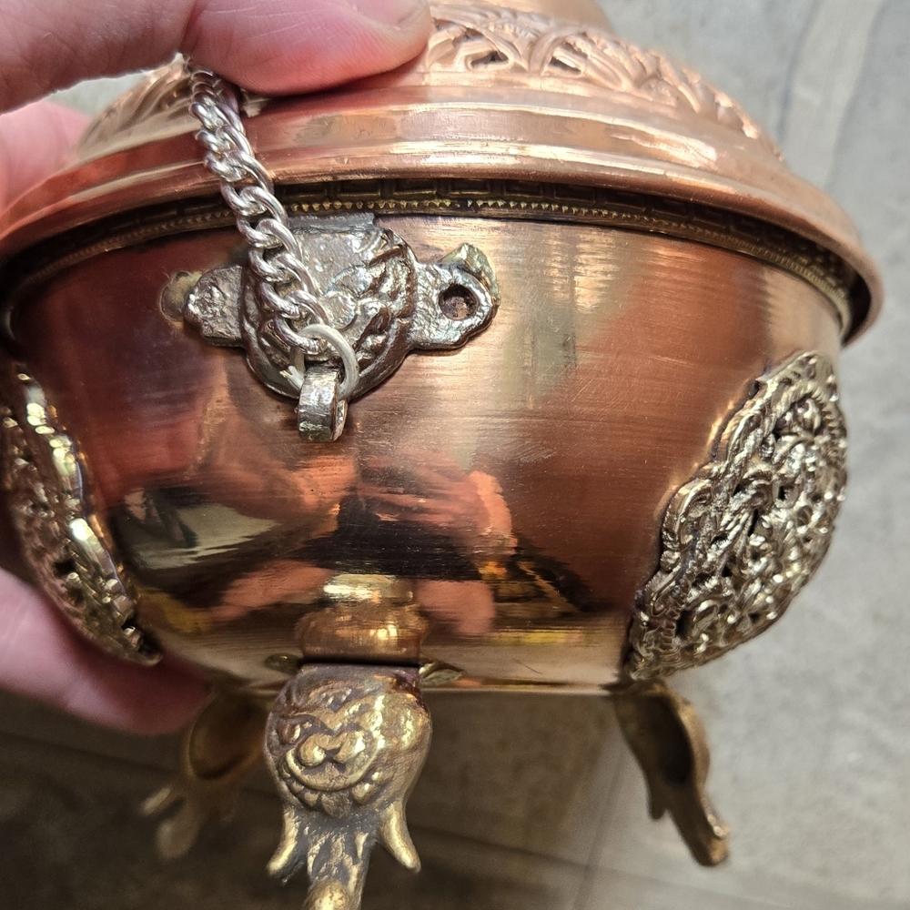 HOST PICK! 🎉Tibetan Ornate Copper Silver & Gold Lantern Candle & Incense Burner - Picture 9 of 15